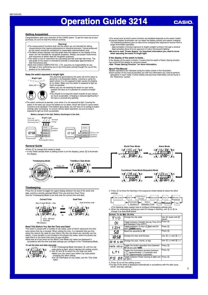 Page 1 de la notice Manuel utilisateur Casio W-S210H-1AVEF