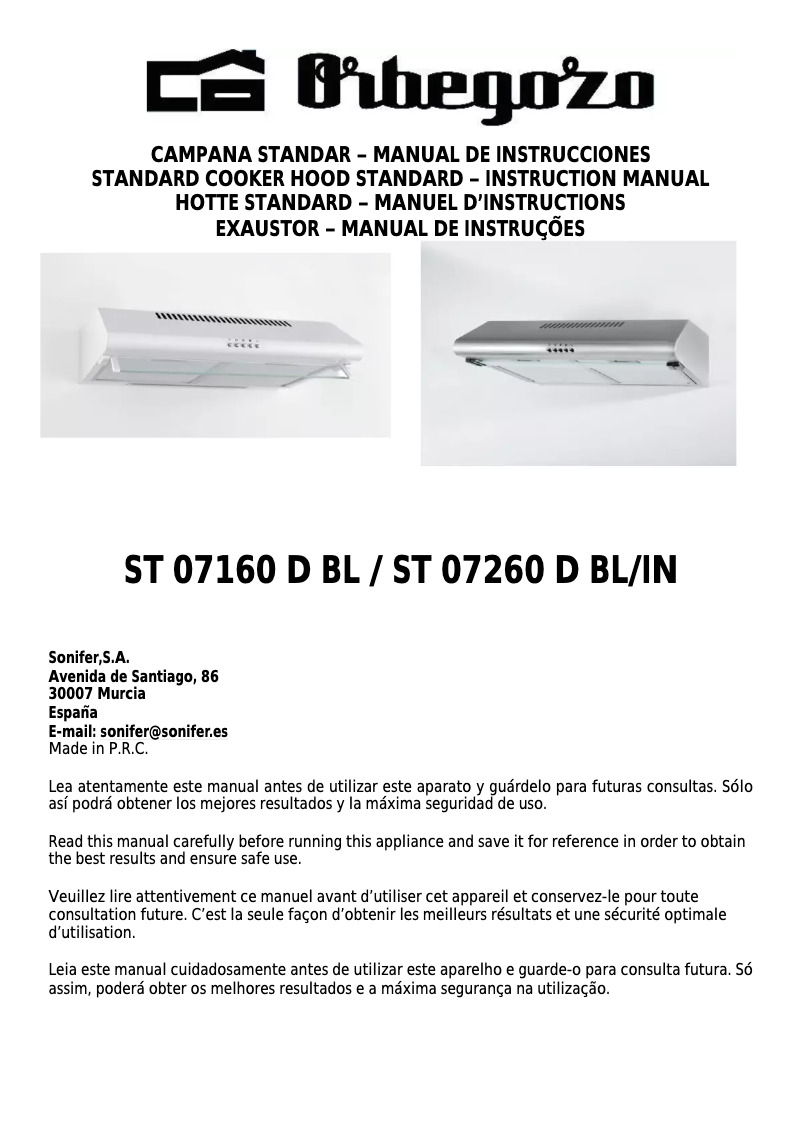 Page n°1 - Manuel utilisateur Orbegozo ST 07260 D IN