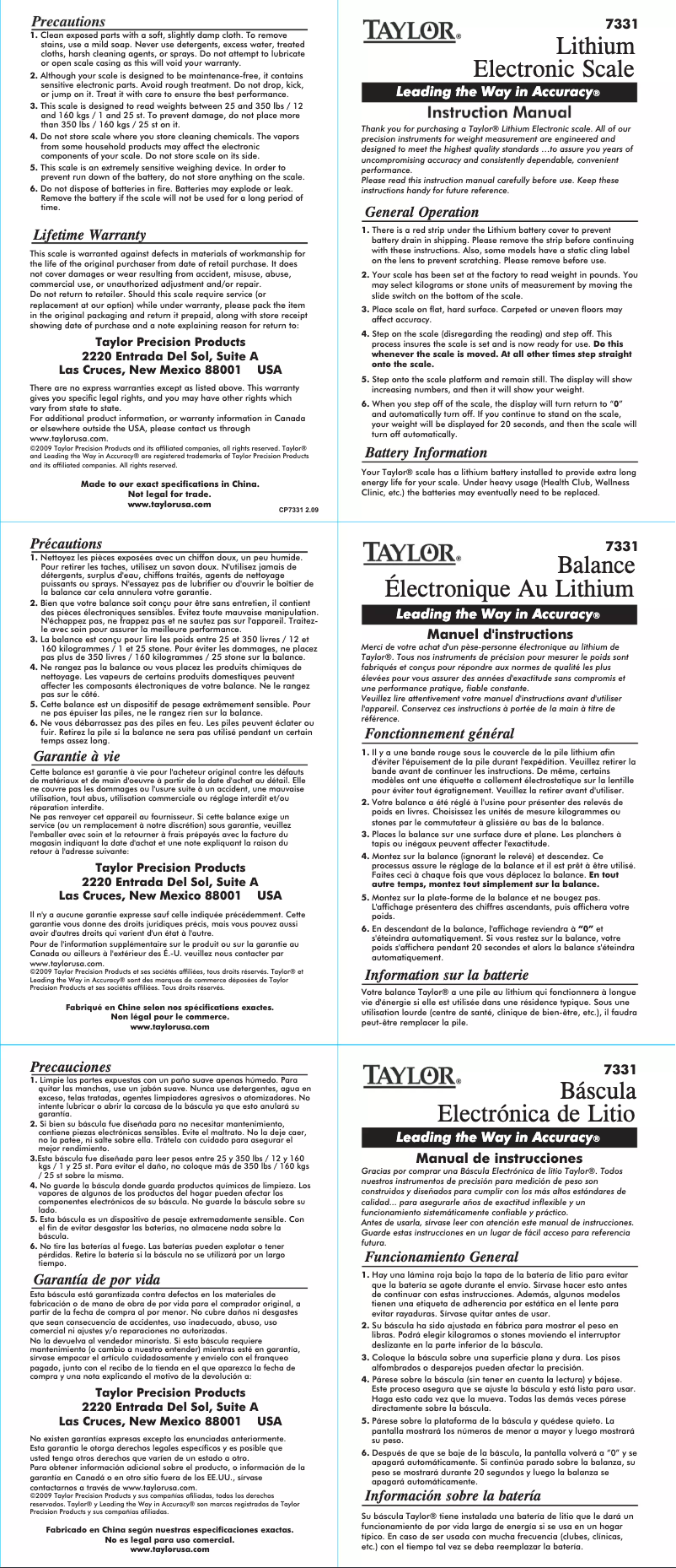 Page 1 de la notice Manuel utilisateur Taylor 7331