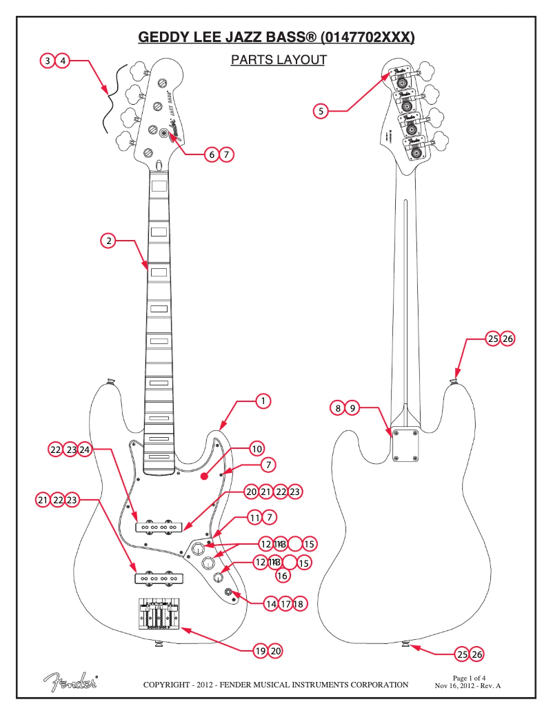 Imagen de la primera página del manual del dispositivo Geddy Lee Jazz Bass