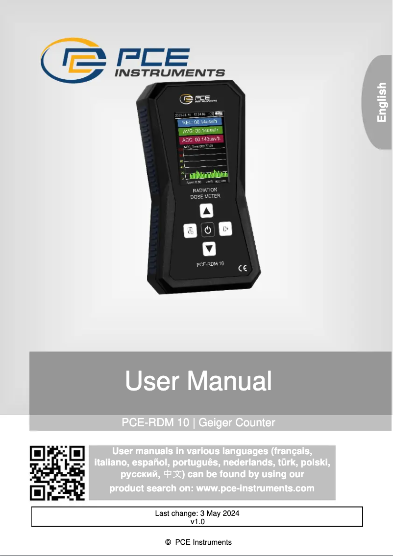 Page n°1 - Manuel utilisateur PCE Instruments PCE-RDM 10