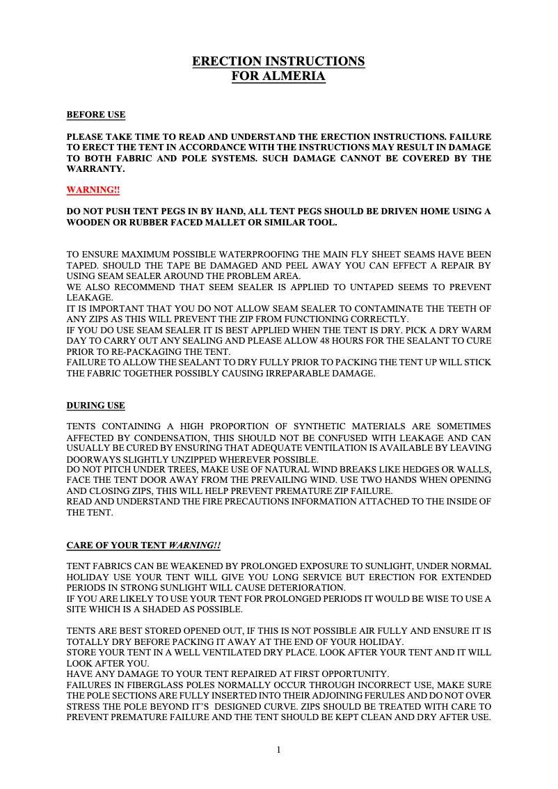 Page n°1 - Manuel utilisateur Khyam Almeria