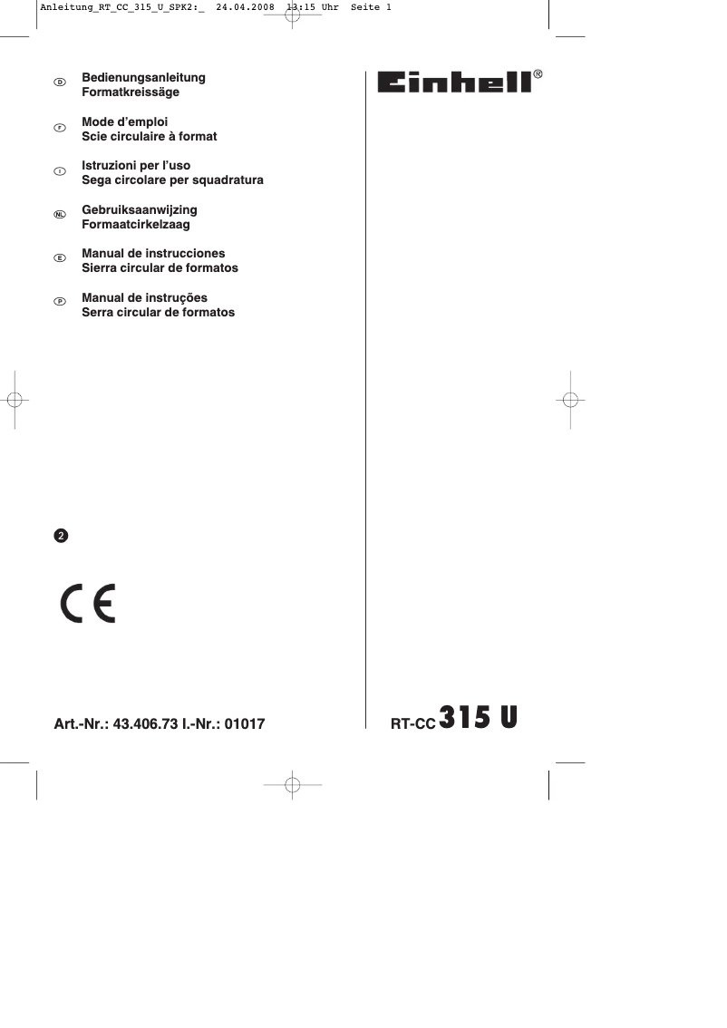 Page 1 de la notice Mode d'emploi Einhell RT-CC 315 U