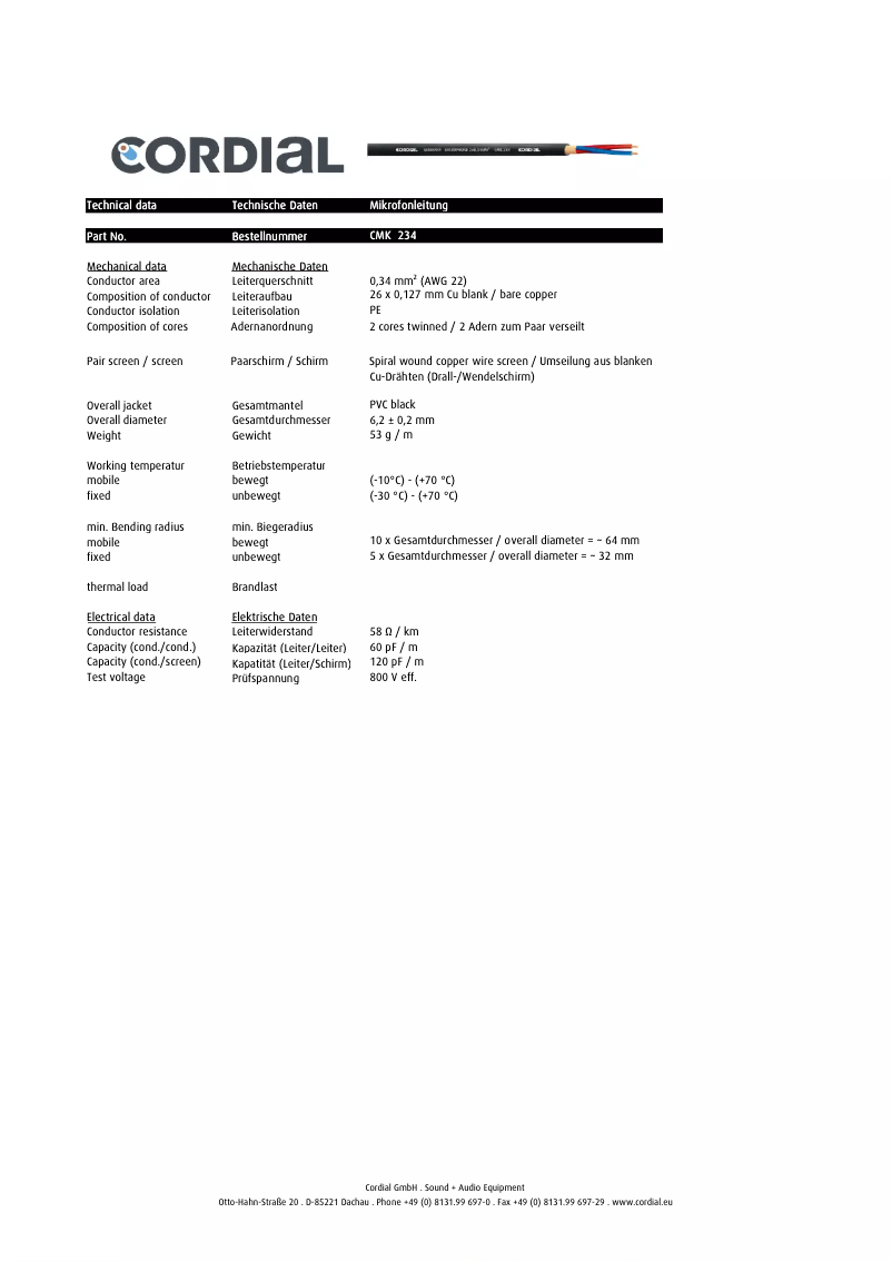Page 1 de la notice Manuel utilisateur Cordial CMK 234
