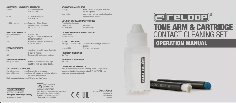 Page 1 de la notice Manuel utilisateur Reloop Tonearm & Cartridge Contact Cleaning Set