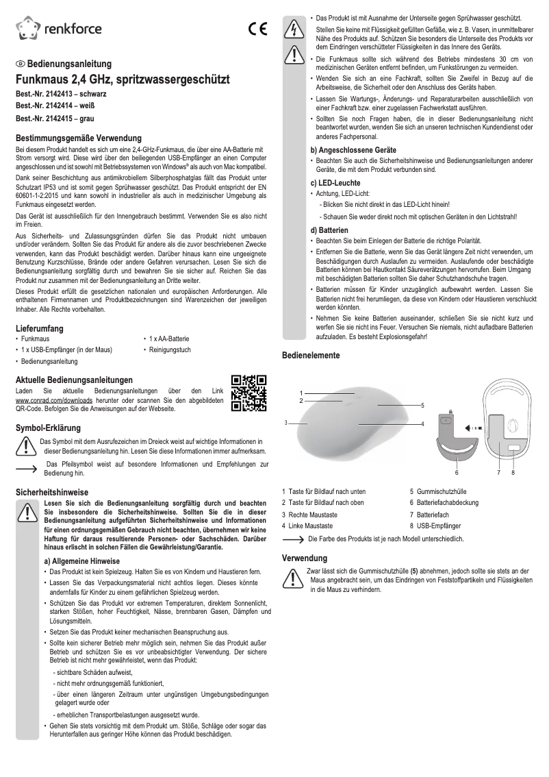 Page 1 de la notice Manuel utilisateur Renkforce 2142415