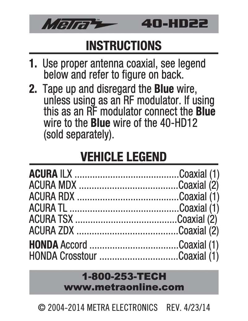 Page 1 de la notice Manuel utilisateur Metra 40-HD22