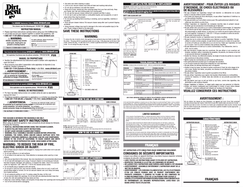 Page 1 de la notice Manuel utilisateur Dirt Devil SD20009