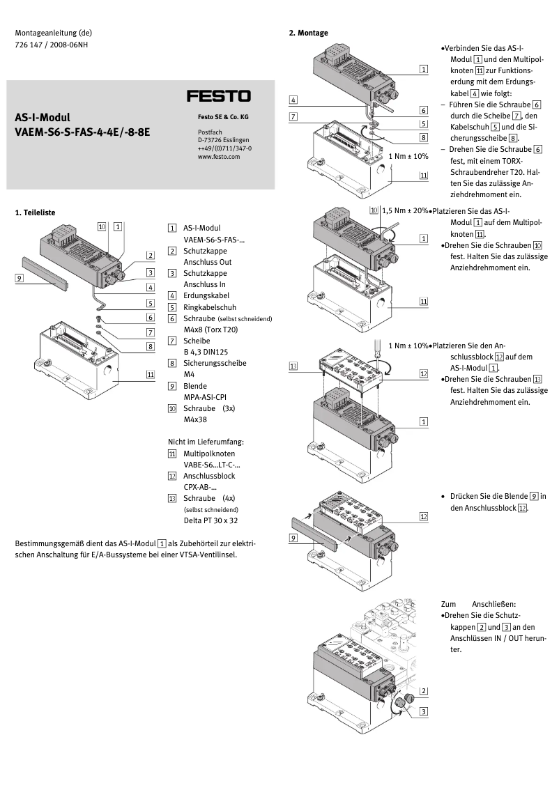 Page 1 de la notice Manuel utilisateur Festo VAEM-S6-S-FAS-4-4E