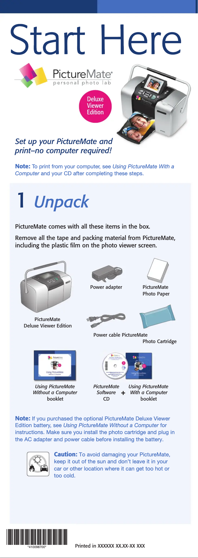 Page n°1 - Manuel utilisateur Epson PictureMate Deluxe