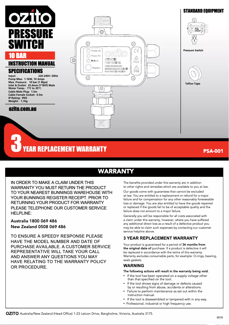 Imagen de la primera página del manual del dispositivo PSA-001