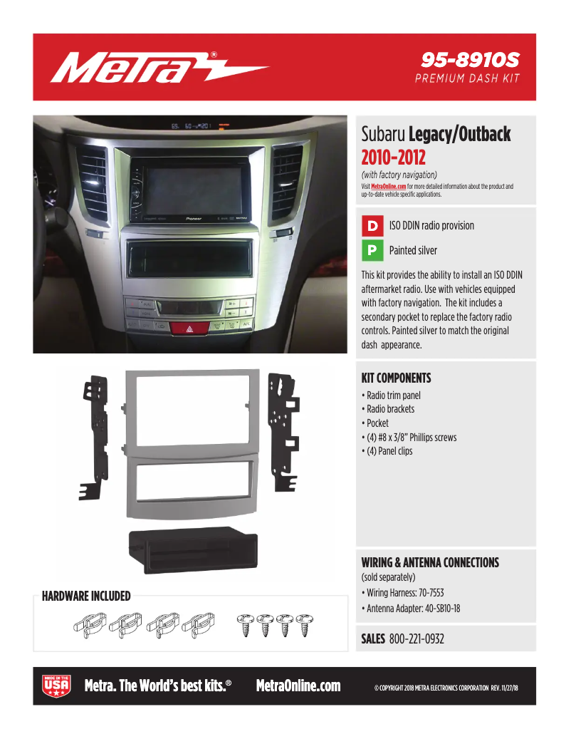Page n°1 - Fiche technique Metra 95-8910S