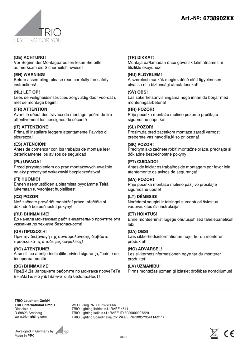 Page 1 de la notice Manuel utilisateur Trio Lighting Granada 673890232