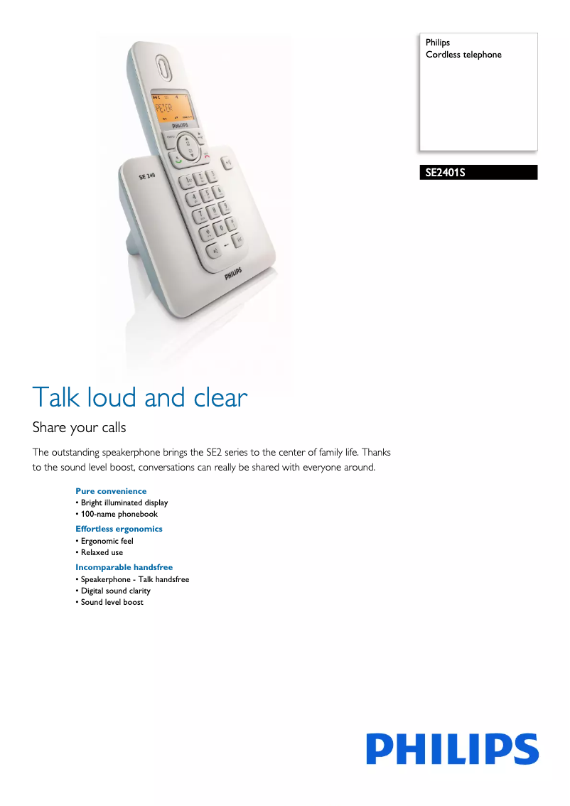 Page 1 of the manual Brochure Philips SE2401S