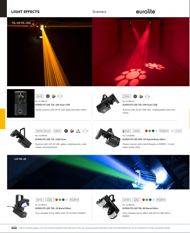 Page 1 de la notice Catalogue Eurolite TSL-150