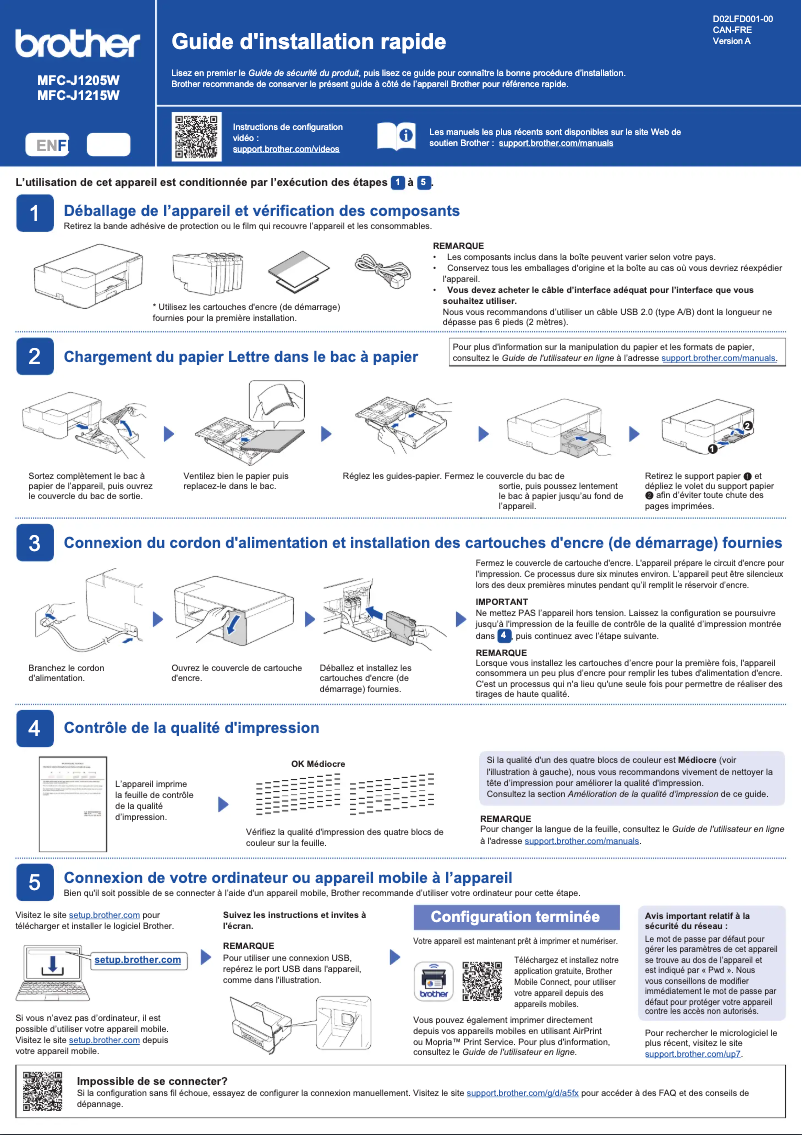 Page 1 de la notice Manuel utilisateur Brother MFC-J1205W