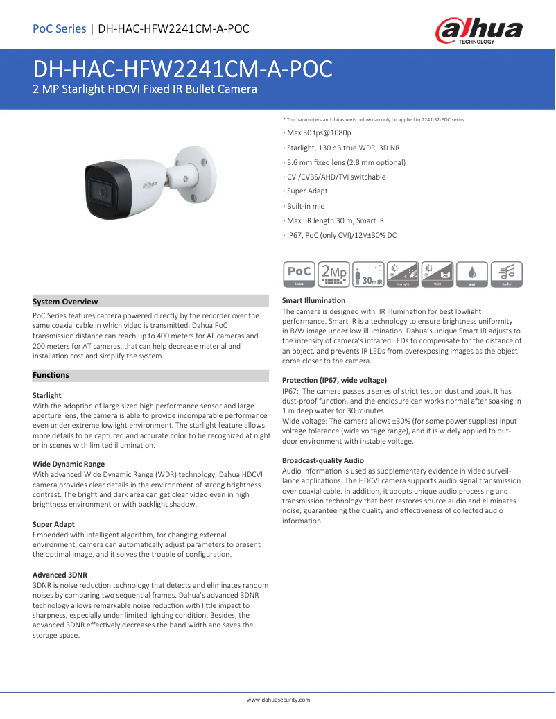 Page 1 de la notice Fiche technique Dahua Technology HAC-HFW2241CM-A-POC