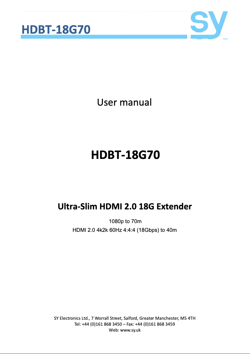 Image de la première page du manuel de l'appareil SY-HDBT-18G70-R
