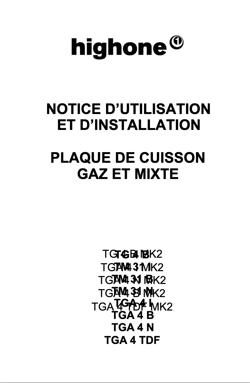 Page n°1 - Manuel utilisateur High One TG 4 B MK2