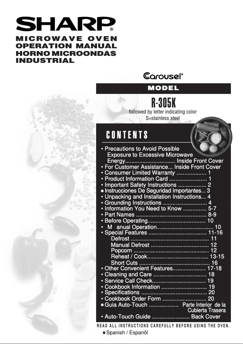 Page n°1 - Manuel utilisateur Sharp R-305KS