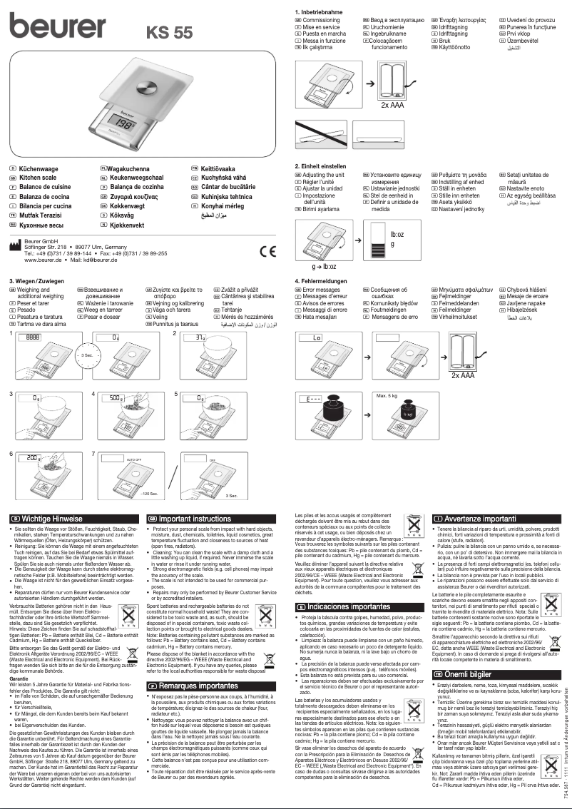 Page 1 de la notice Manuel utilisateur Beurer KS 55