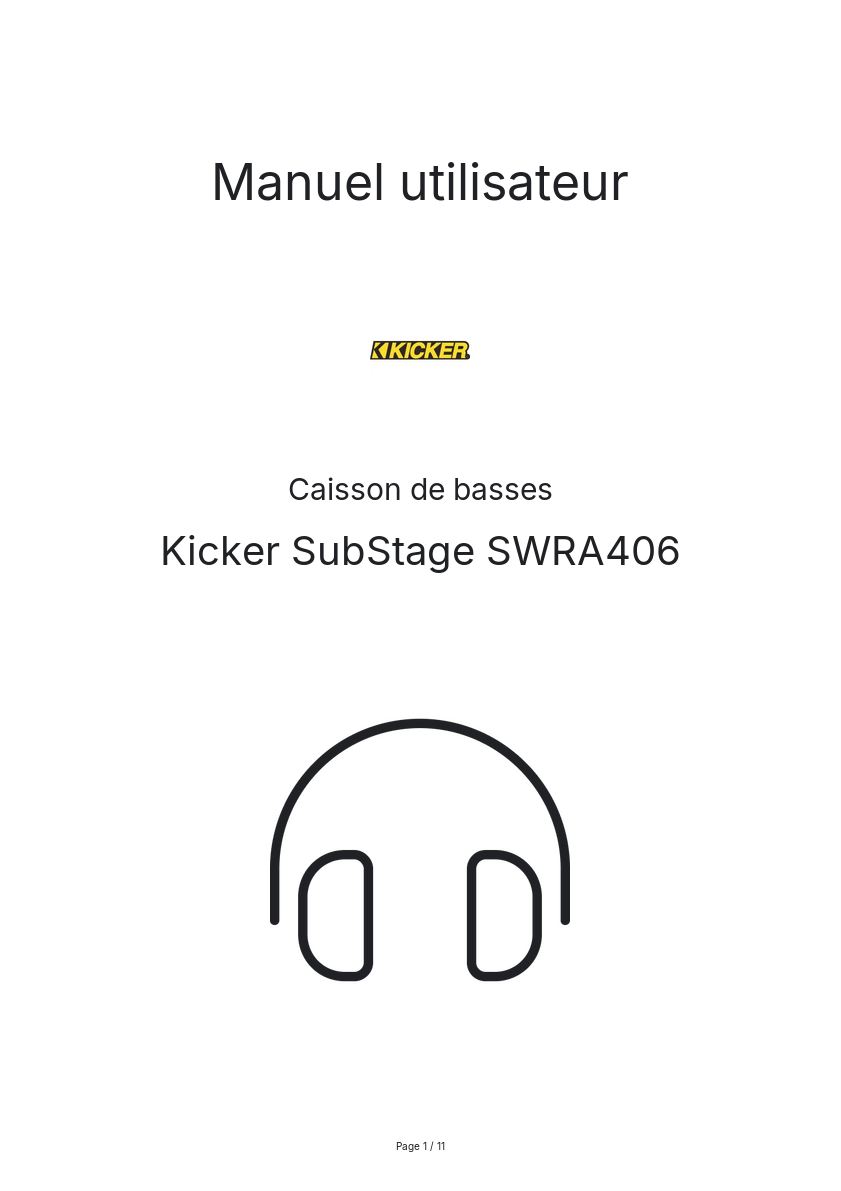 Page n°1 - Manuel utilisateur Kicker SubStage SWRA406