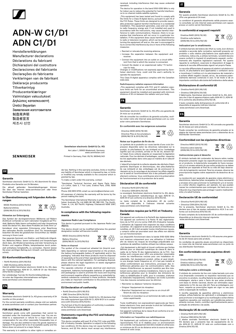 Page n°1 - Instructions de sécurité Sennheiser ADN D1