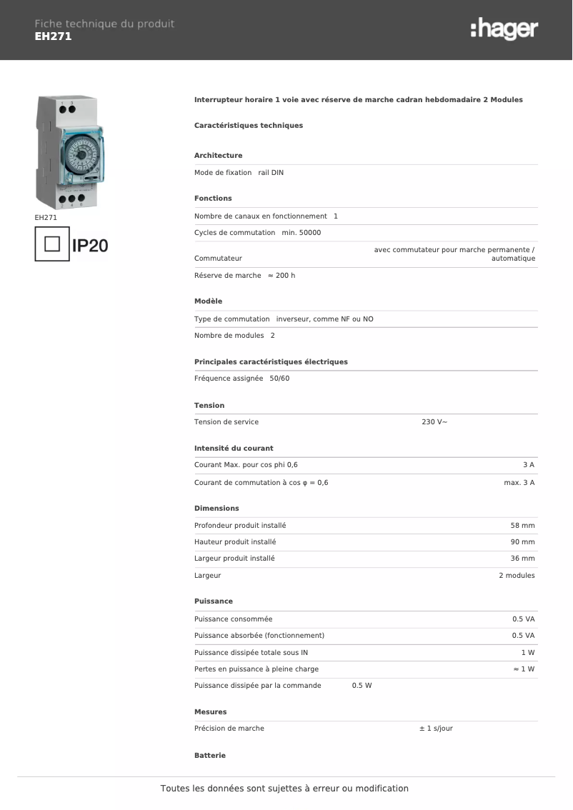 Image de la première page du manuel de l'appareil EH271