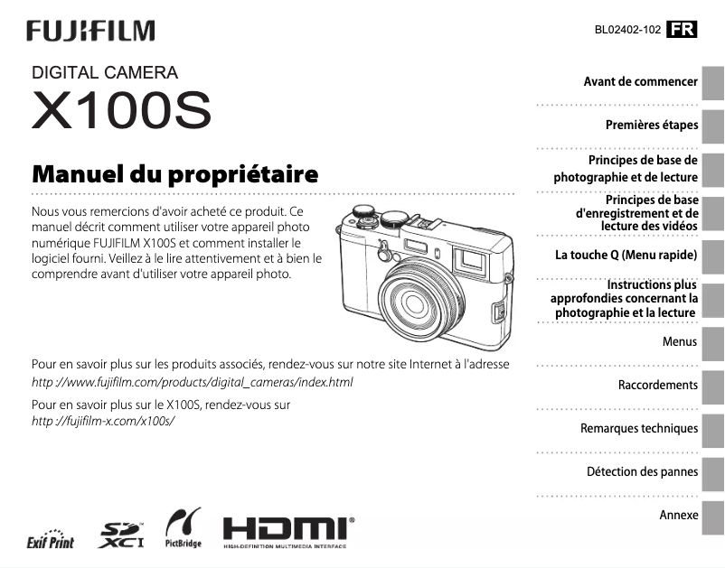 Page n°1 - Manuel utilisateur Fujifilm X100S