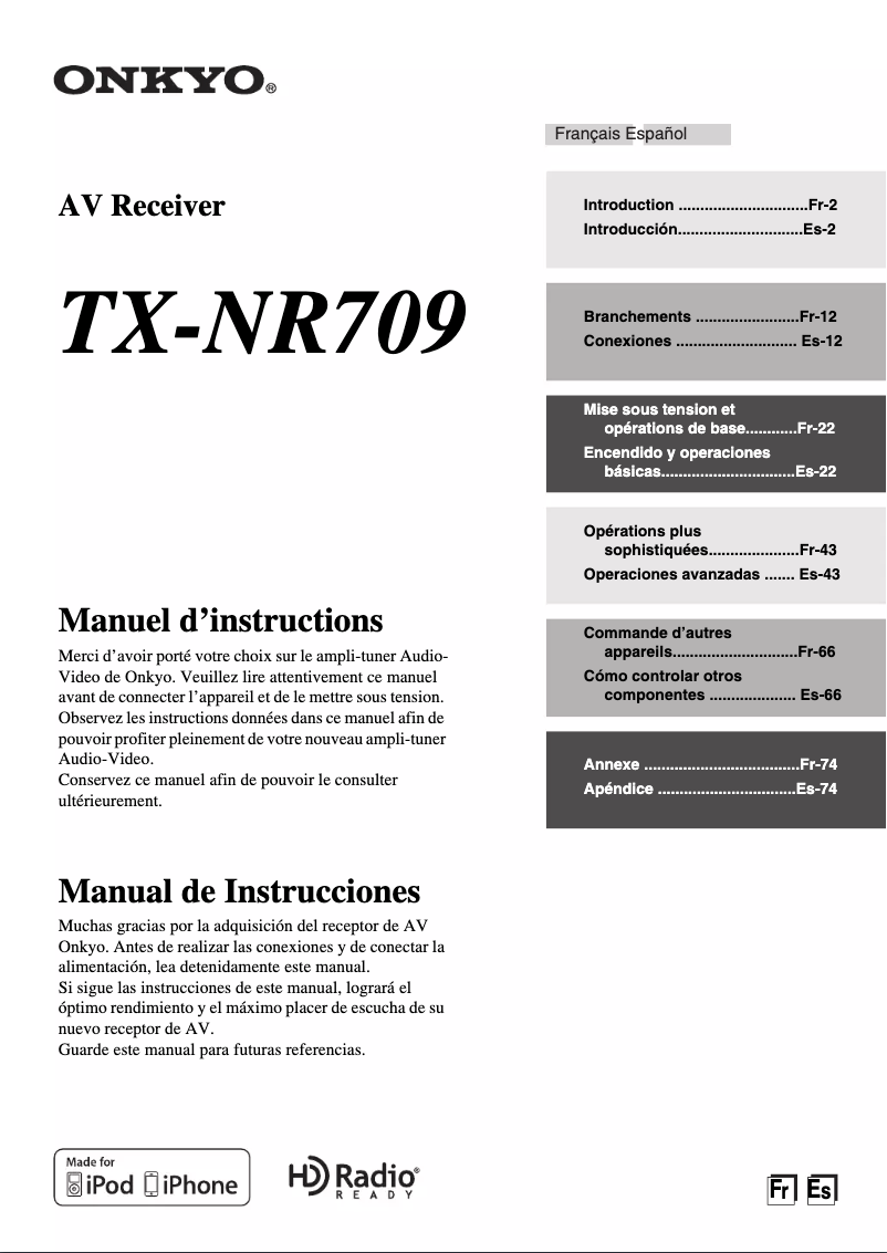 Page 1 de la notice Manuel utilisateur Onkyo TX-NR709