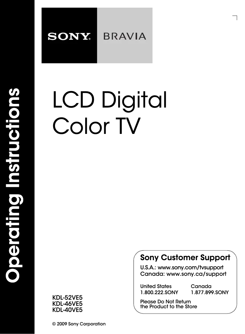 Page n°1 - Manuel utilisateur Sony Bravia KDL-52VE5