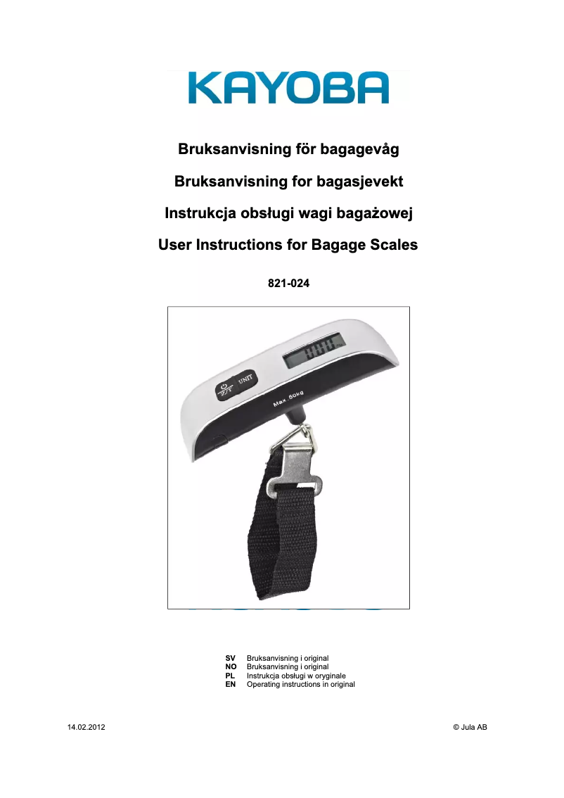 Page 1 de la notice Manuel utilisateur Kayoba 821-024