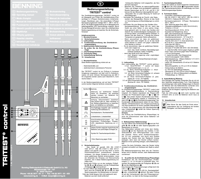 Page 1 de la notice Manuel utilisateur BENNING TRITEST control