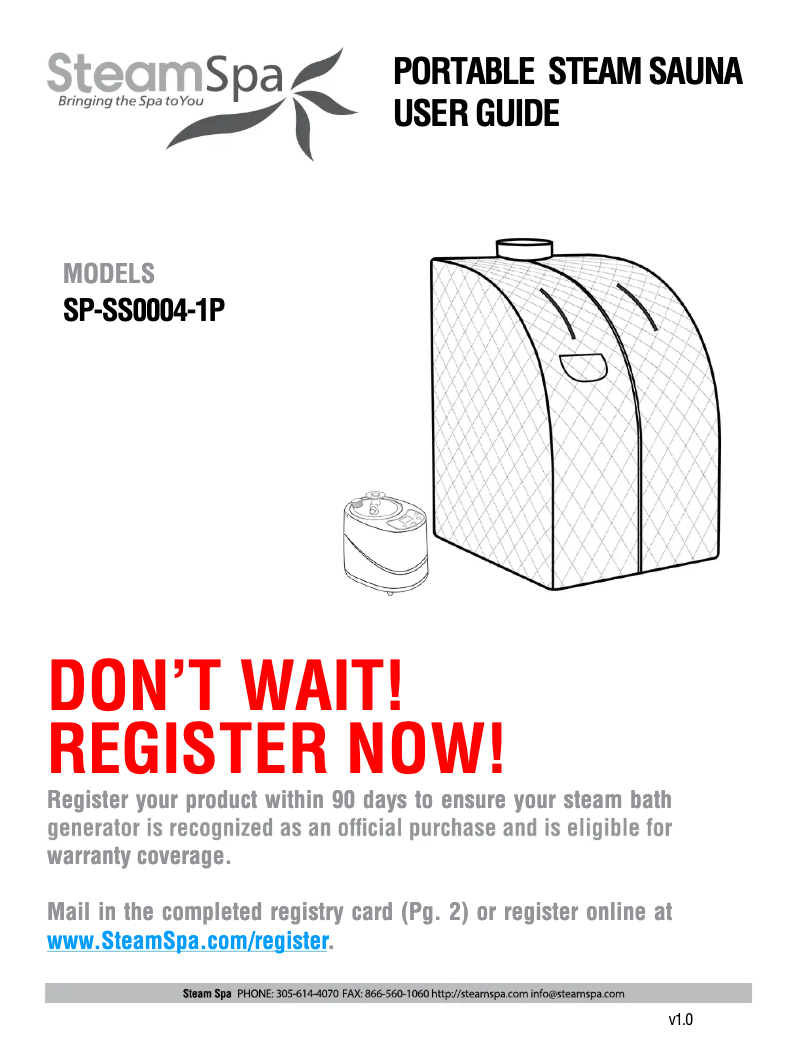 Page 1 de la notice Manuel utilisateur SteamSpa SP-SS0004-1P