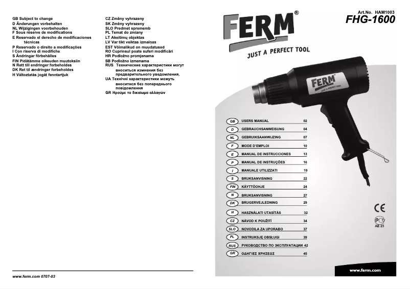 Image de la première page du manuel de l'appareil HAM1003