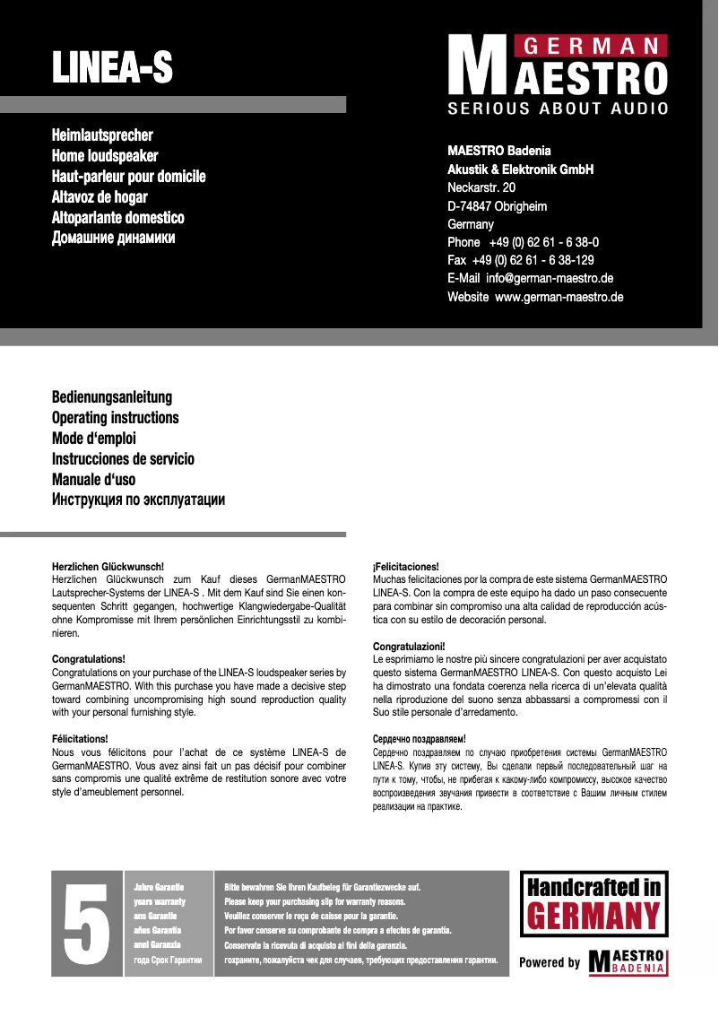 Page n°1 - Manuel utilisateur German Maestro MS-B1MA