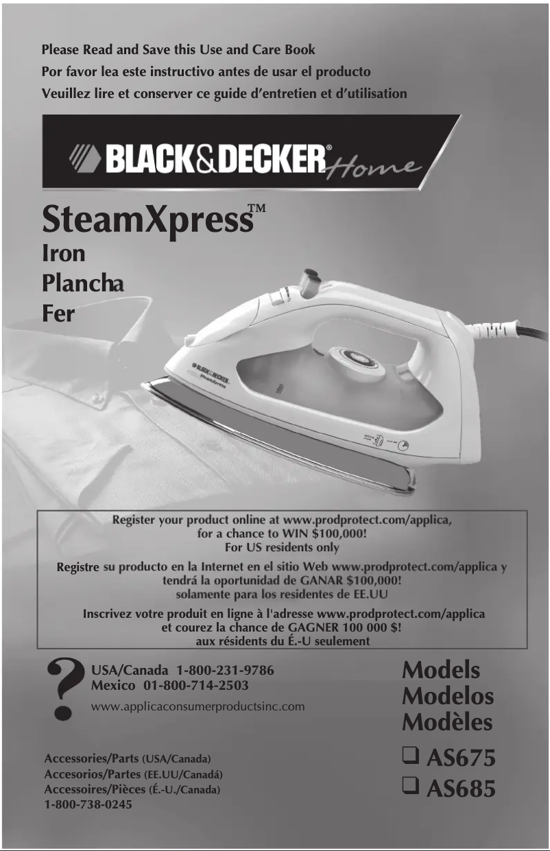 Page 1 de la notice Manuel utilisateur Black & Decker SteamXpress AS675