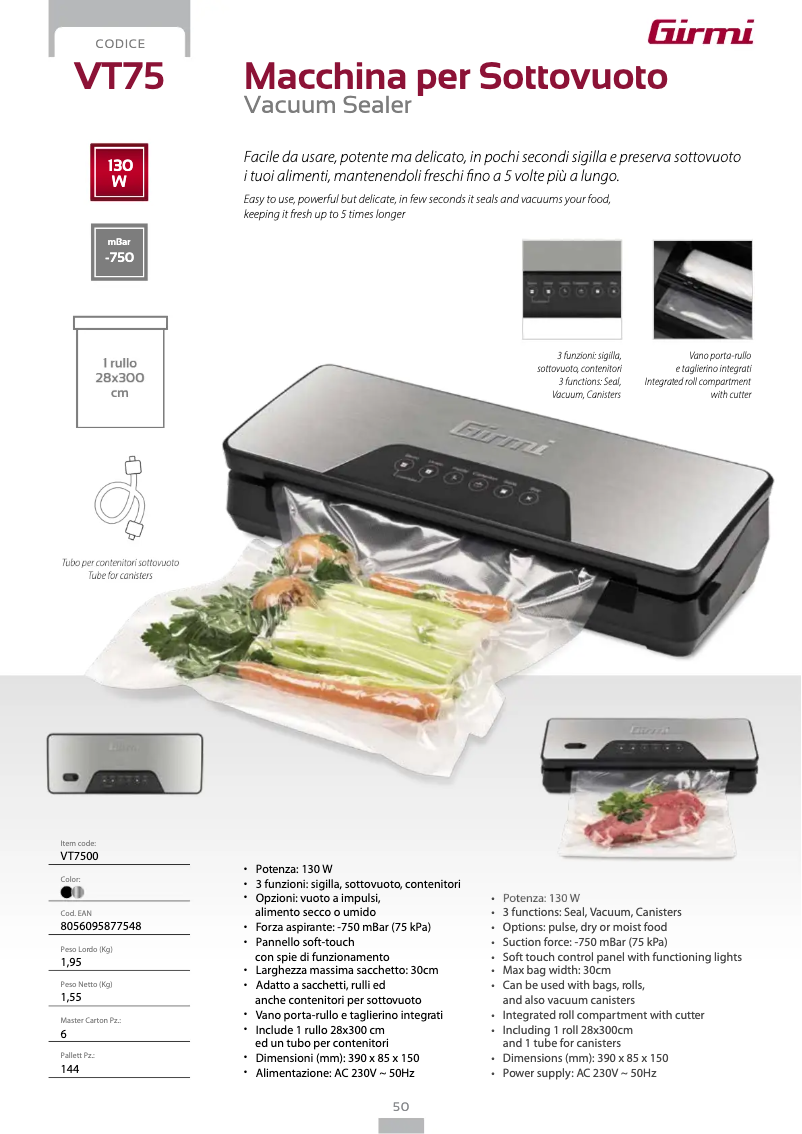 Page 1 de la notice Fiche technique Girmi VT75