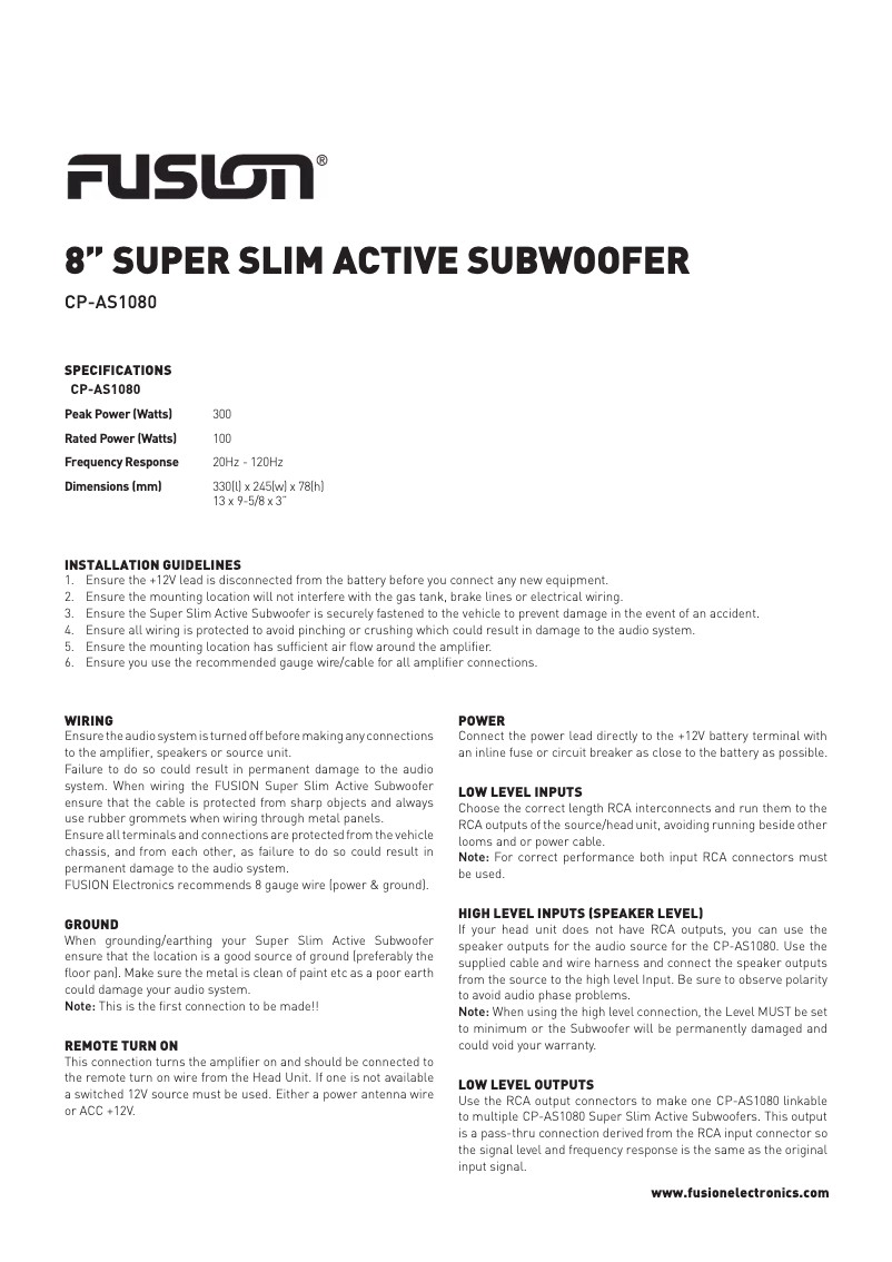 Page 1 de la notice Manuel utilisateur Fusion CP-AS1080