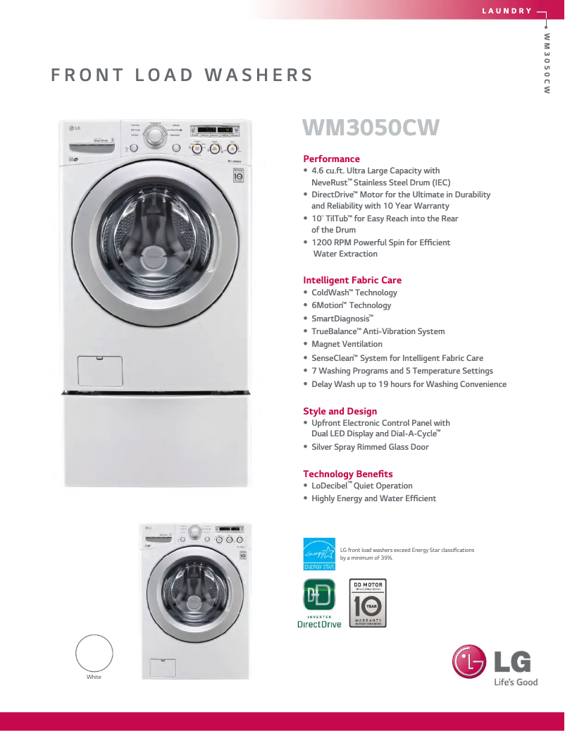 Página 1 del manual Ficha técnica LG WM3050CW