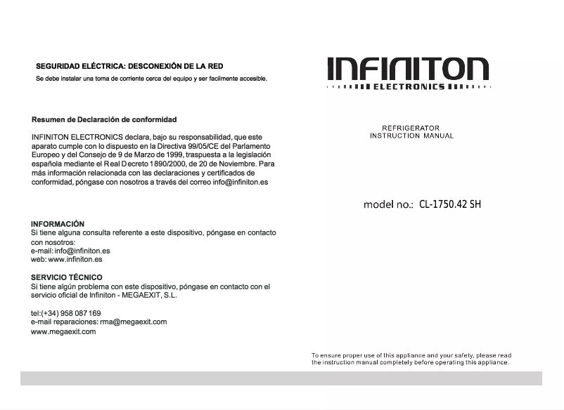 Page 1 de la notice Manuel utilisateur Infiniton CL-1750.42 SH