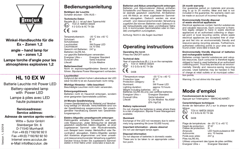 Page 1 de la notice Manuel utilisateur AccuLux HL 10 EX W