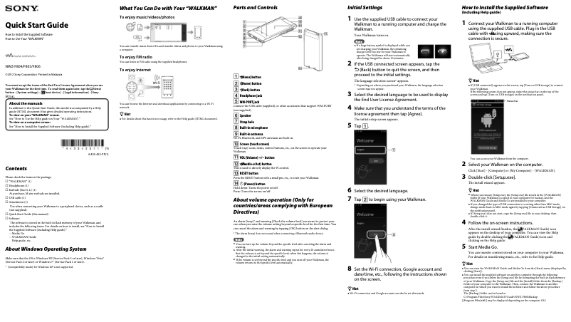 Page n°1 - Manuel utilisateur Sony Walkman NWZ-F806