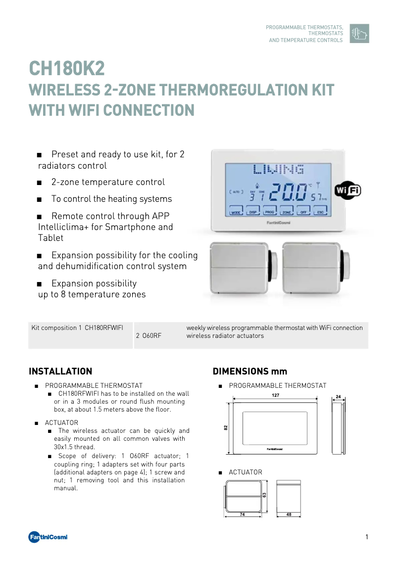 Page 1 de la notice Fiche technique Fantini Cosmi CH180K2