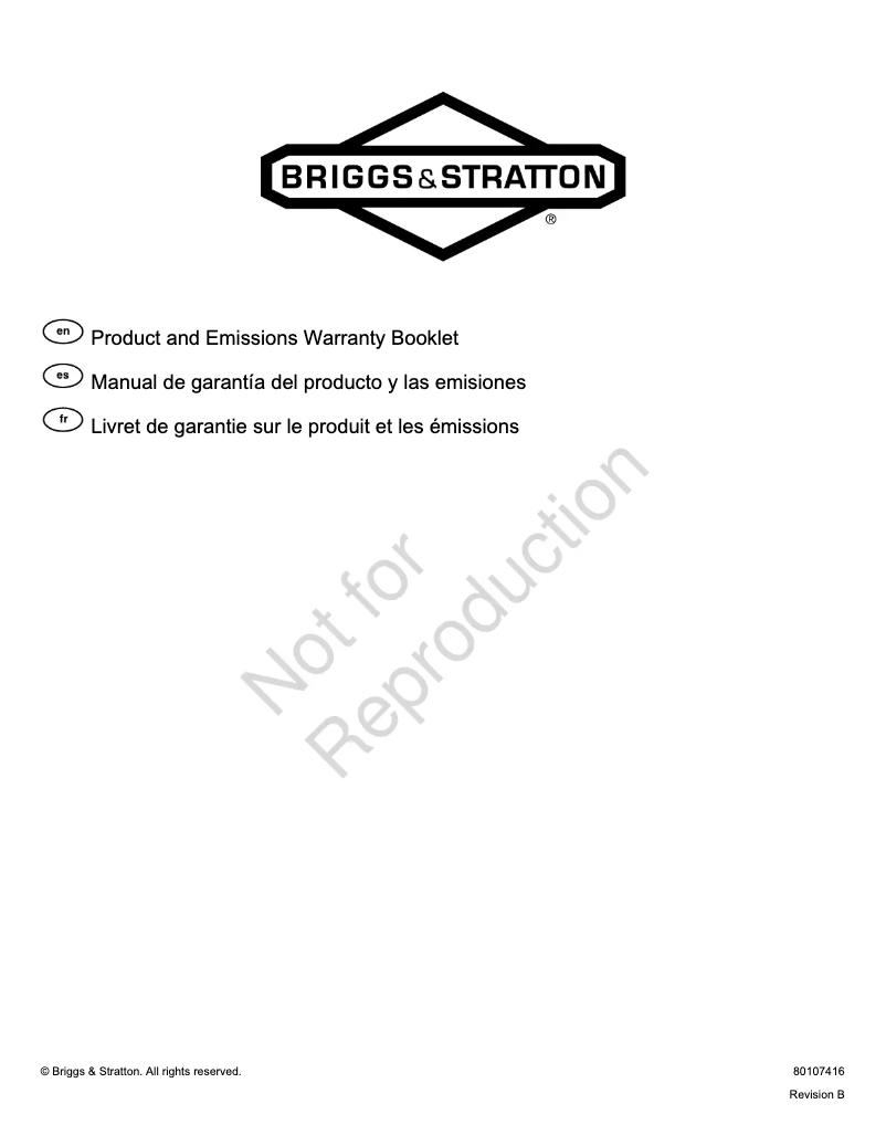 Page n°1 - Informations de garantie Briggs & Stratton Power Protect 12kW