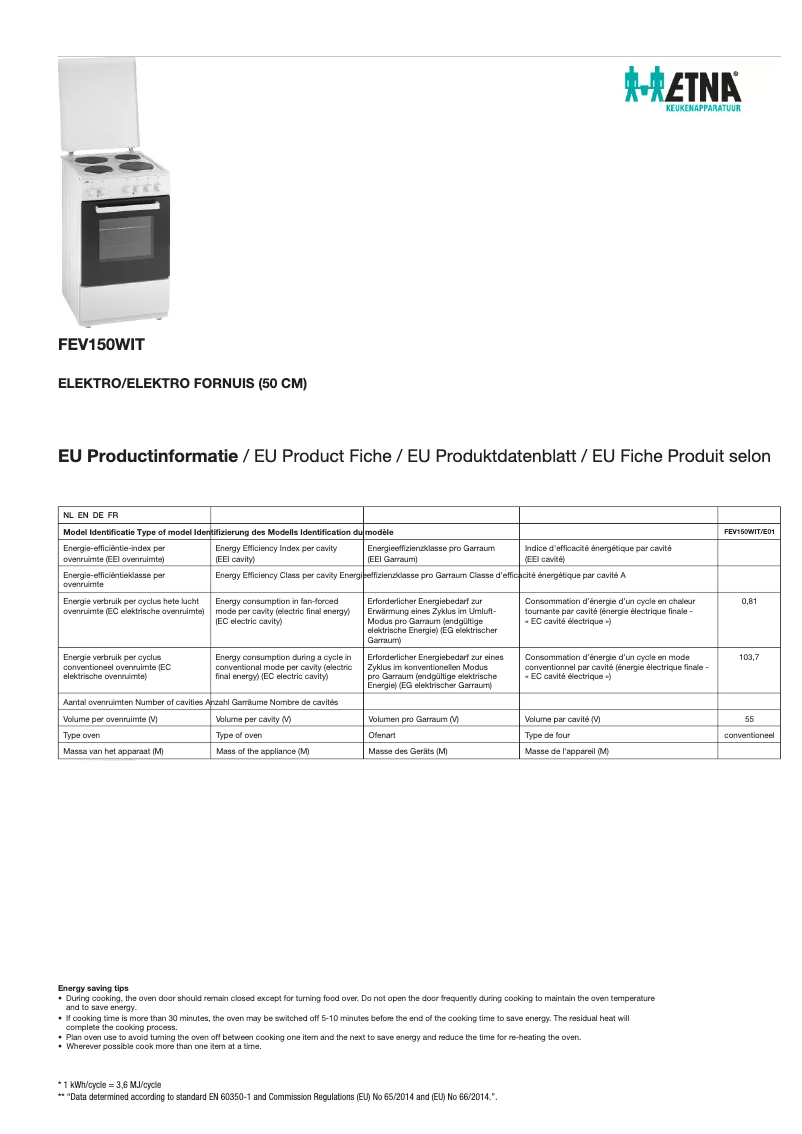 Page n°1 - Fiche technique Etna FEV150WIT