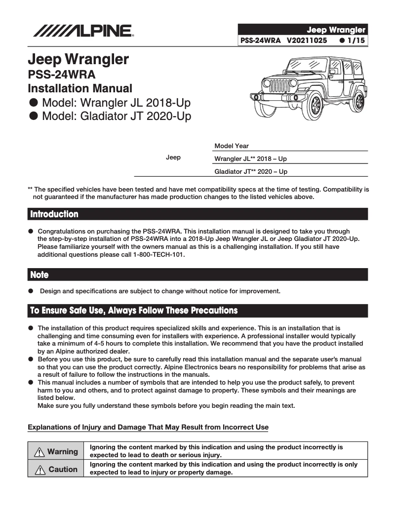 Page 1 de la notice Manuel utilisateur Alpine PSS-24WRA
