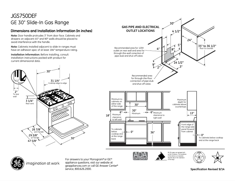 Page 1 de la notice Fiche technique GE JGS750DEFBB