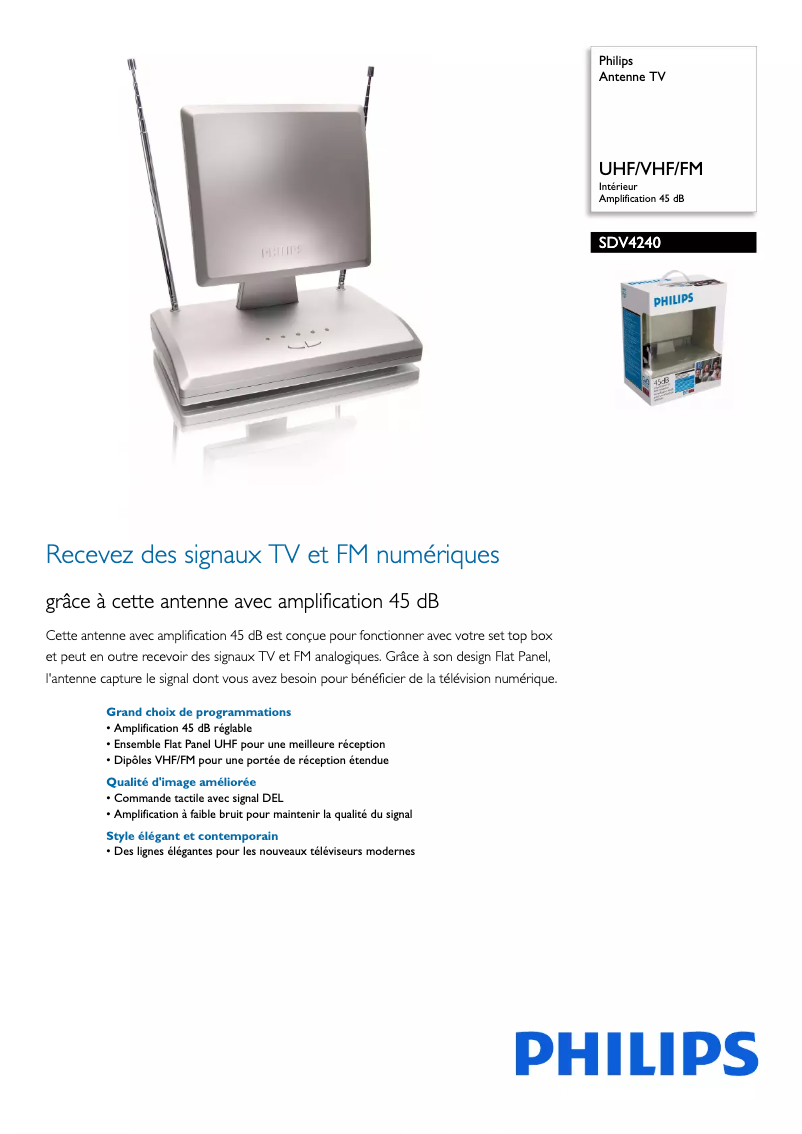 Page 1 de la notice Fiche technique Philips SDV4240