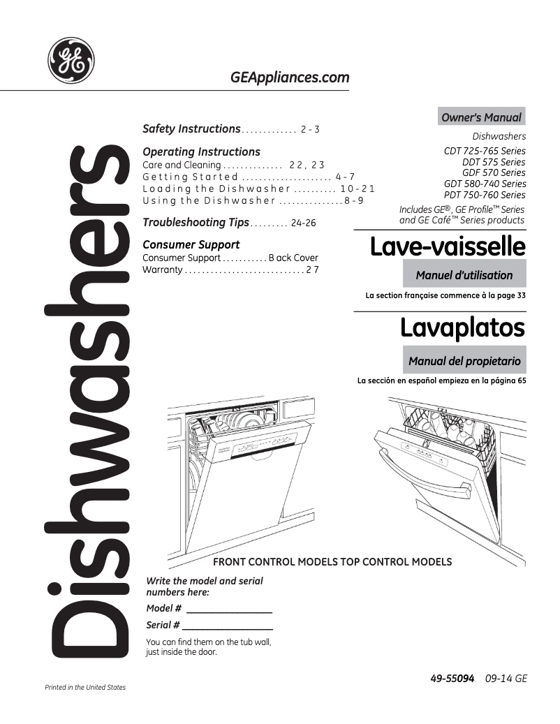 Page 1 de la notice Mode d'emploi GE GDT720SGFWW